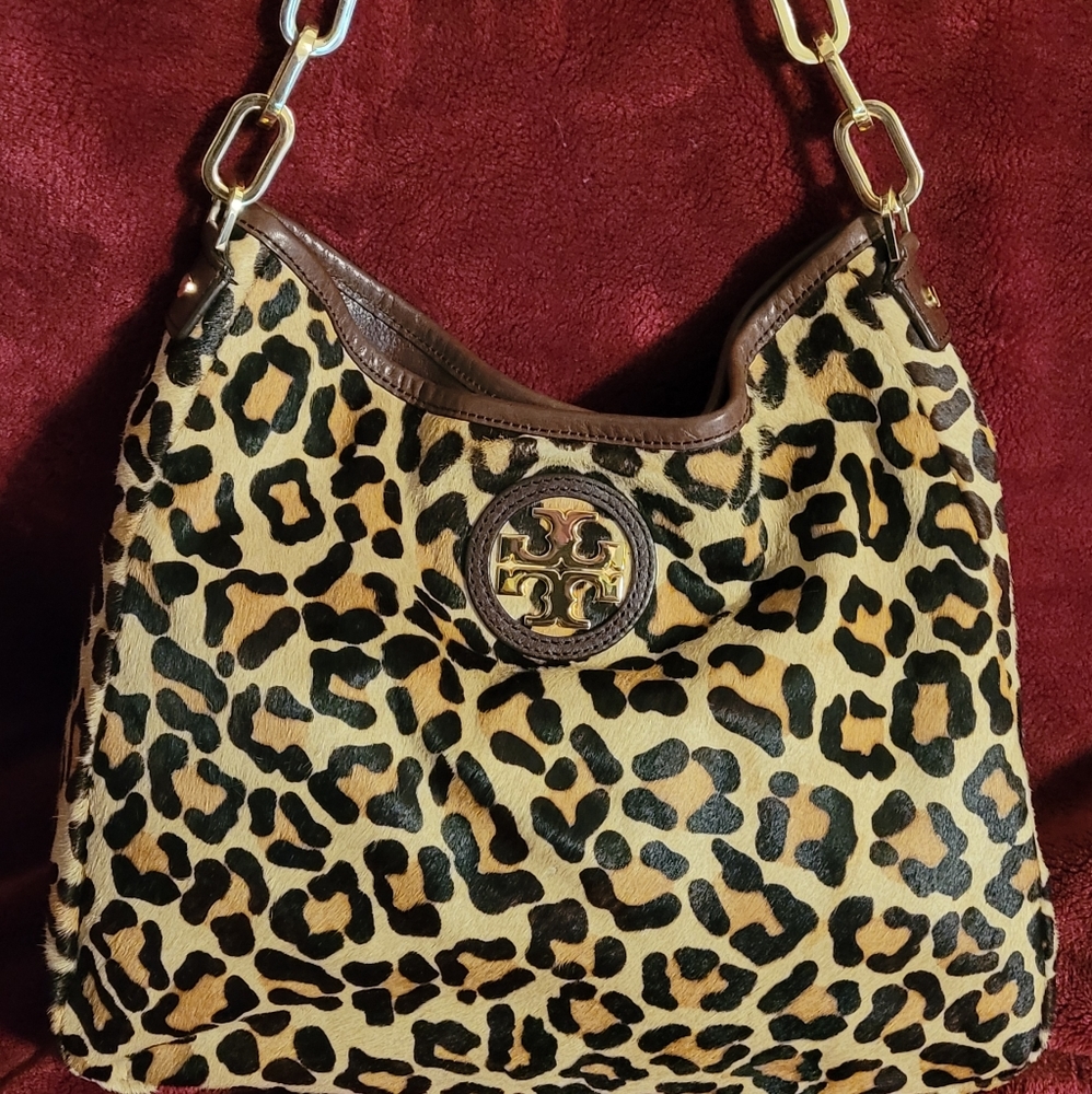 Authentic Tory Burch leopard print City Hobo bag